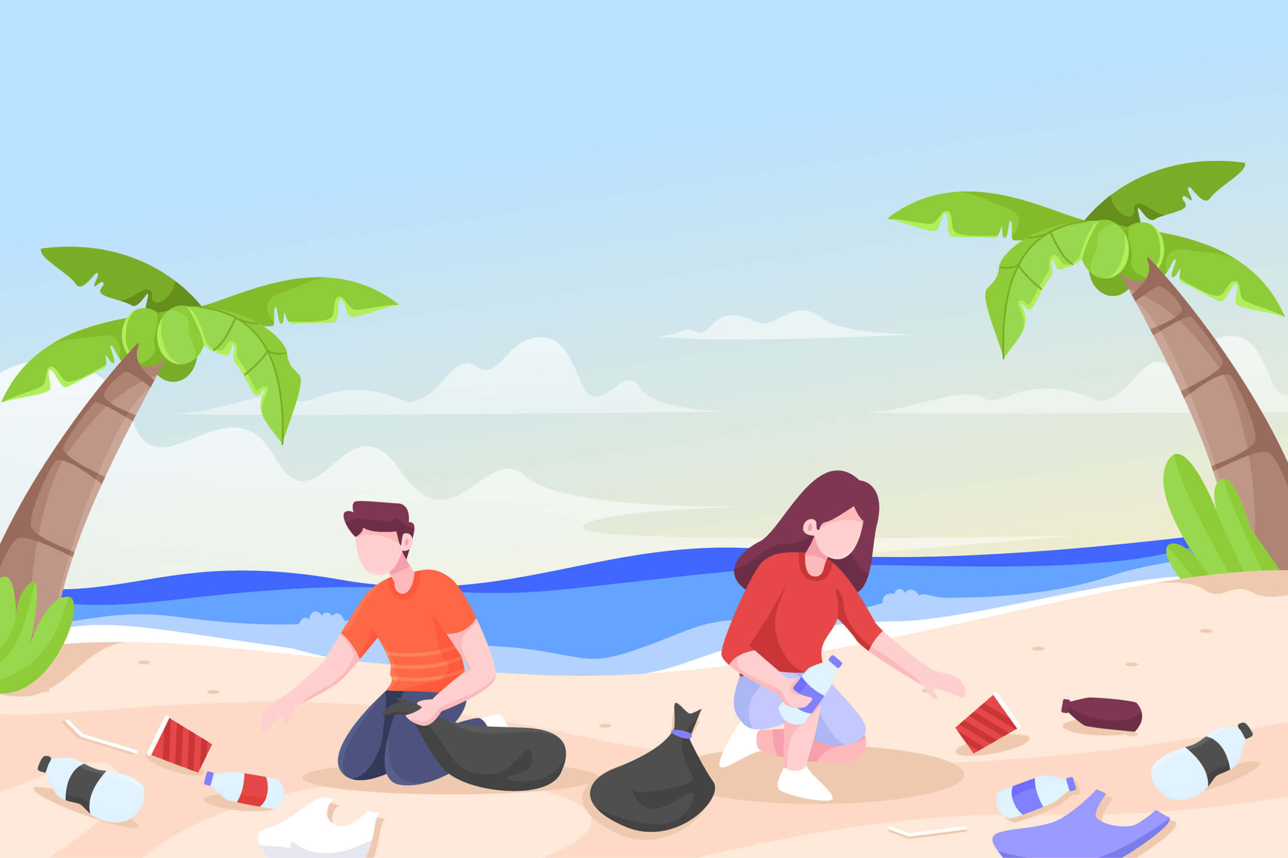 Personas limpiando la playa<br />
